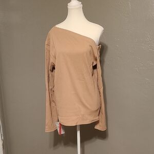 YYA Tan Off-Shoulder Long Sleeve Womens Top NWT XXL
